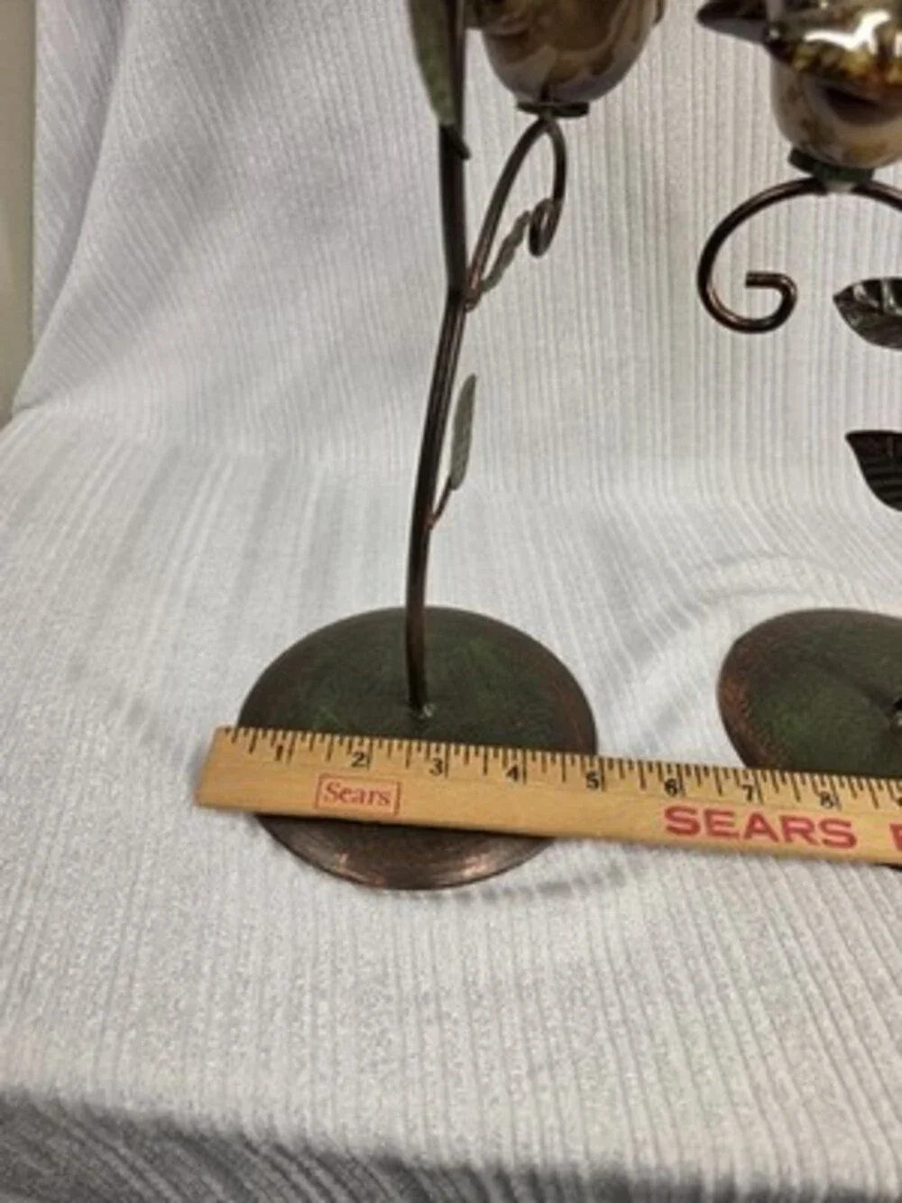 Set of 2 Metal & Glass Bird Votive Candle Holders Rustic Antique look 11in